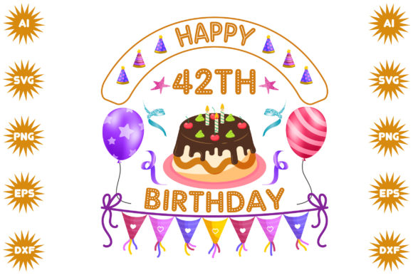 Happy 42nd Birthday Graphic Design Asset for Crafts and Content Creators